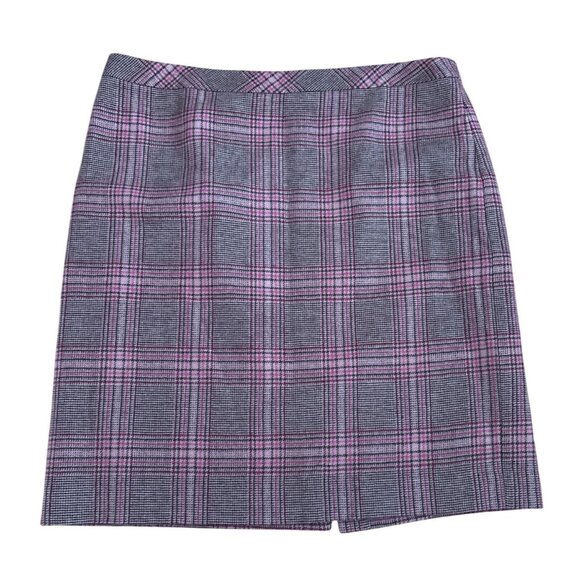 Talbots Plaid Skirt Wool Blend Gray Pink Petite Size 14P Lined Side Zip Classic - Picture 1 of 6
